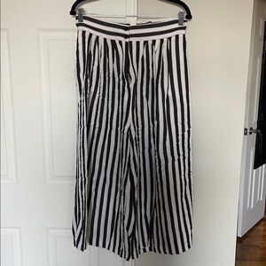 Black and White Striped Wide-Leg Ankle Pants